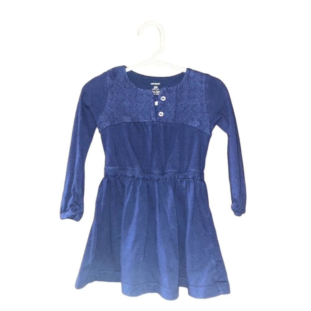 Carter’s Toddler Girls 24 Months Dress Navy Long Sleeve Cinched Waist Casual